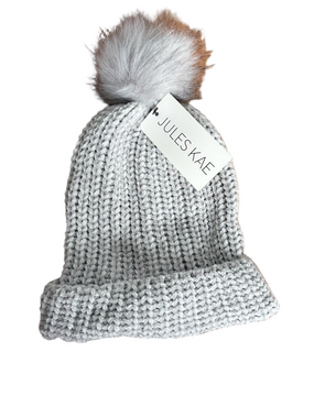 Jules Kae Light Gray Knit Pom Beanie